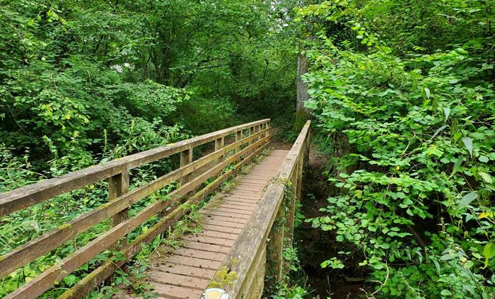 A footbridge made of wood, over a stream, near Monmouth